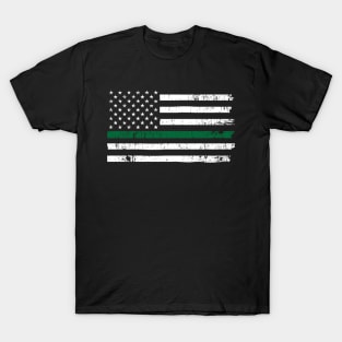 Thin Green Line Distressed USA Flag for Border Patrol and Military T-Shirt